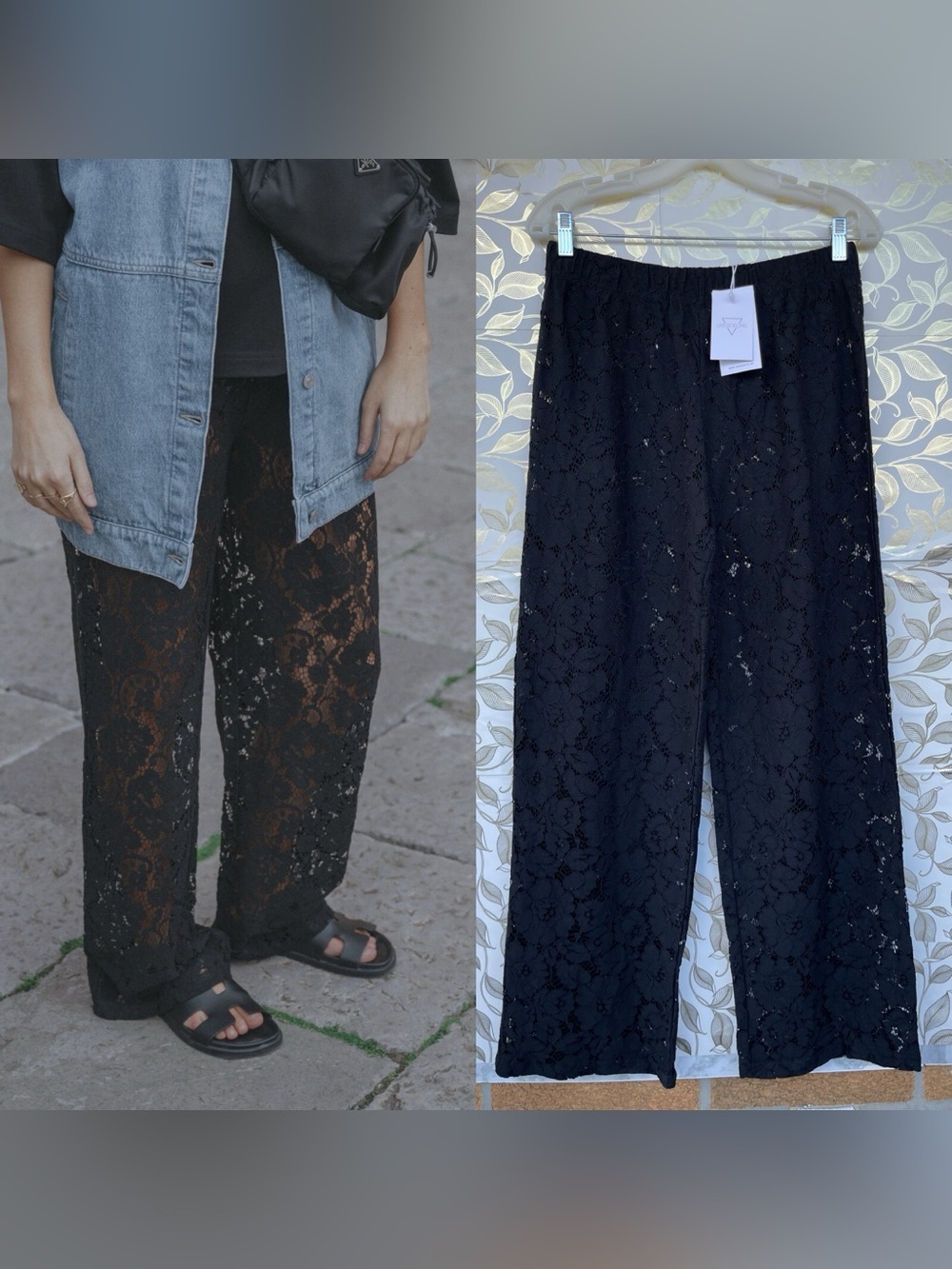 Les Soeurs Reva Black Lace Trousers Size 2 Goth Coquette Romantic Wide Leg Pants